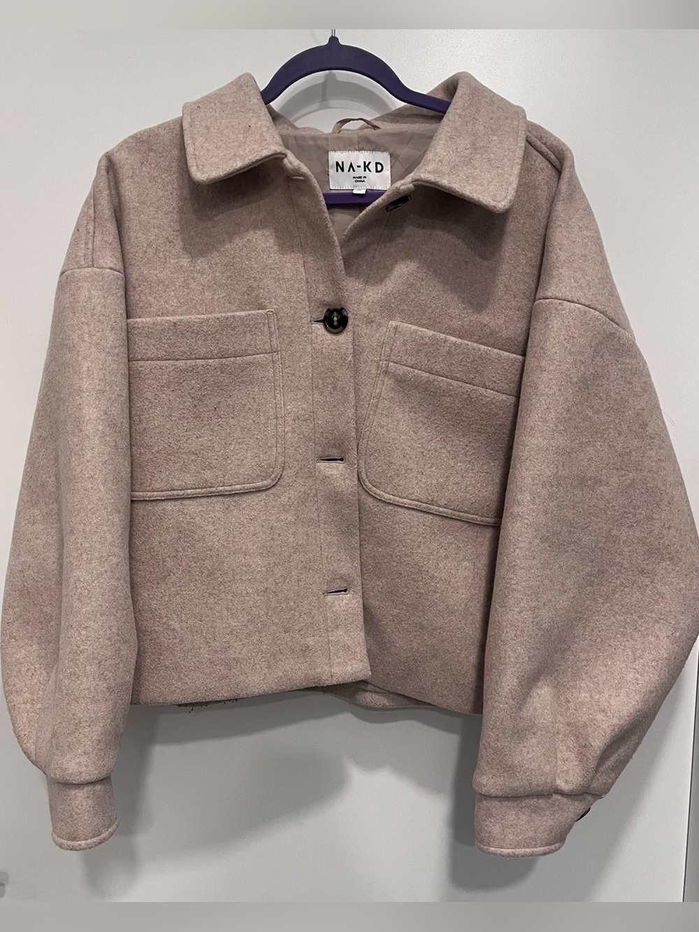 NA-KD Wool Blend Button-Front Short Jacket Blush Pink Beige Size EU 36 Small EUC